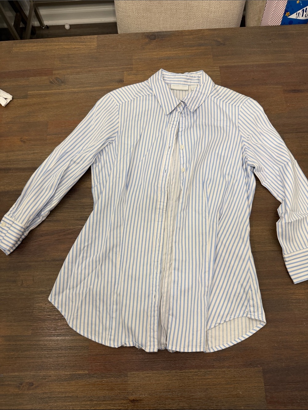 New York & Company Light Blue and White Striped Shirt